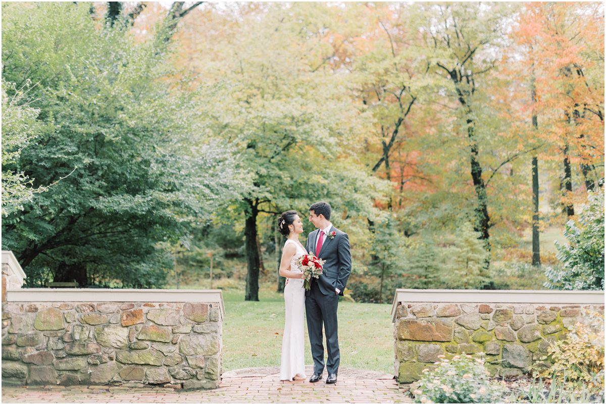 Bride and Groom at fall Appleford Estate