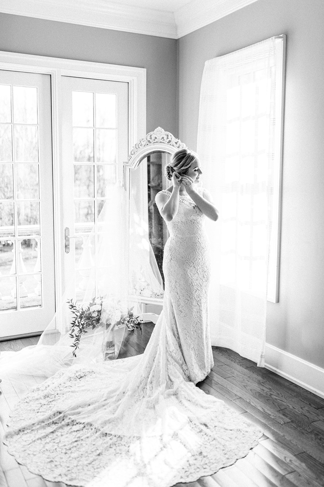 A bride getting ready at a Historic Acres of Hershey wedding