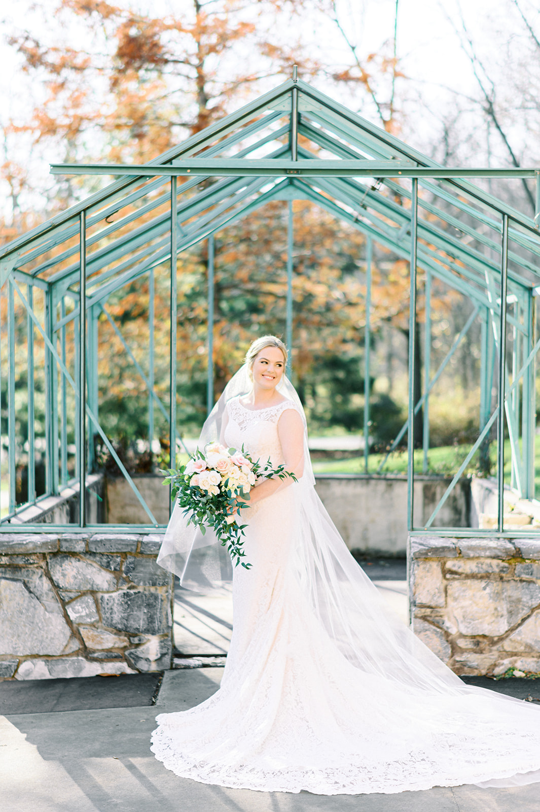 Bride with veil at Historic Acres of Hershey