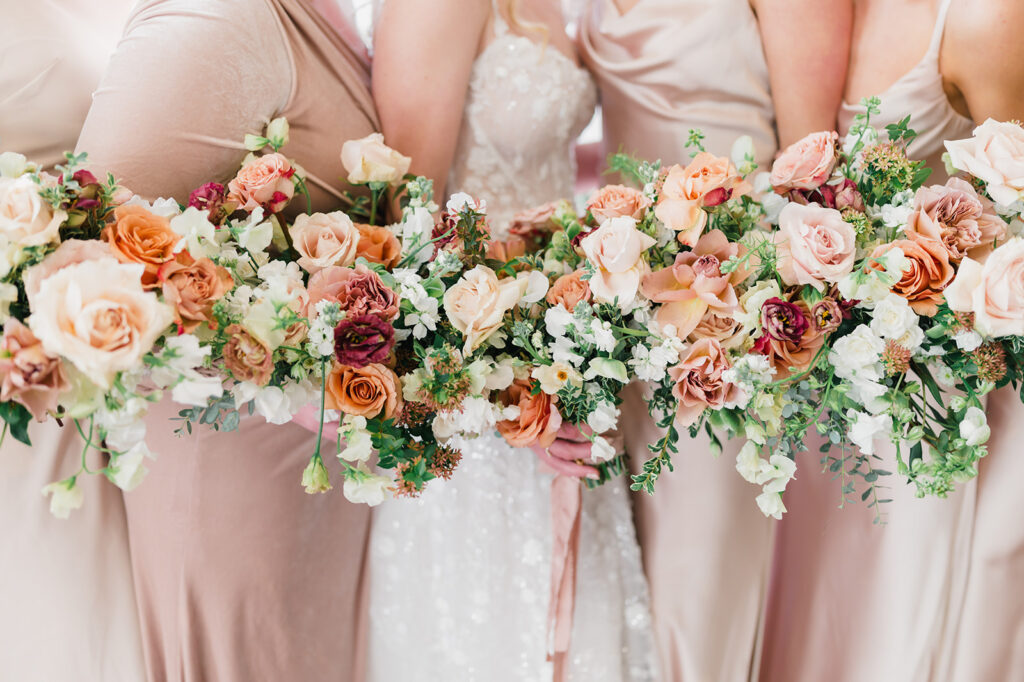 Closeup of bridesmaid bouquets