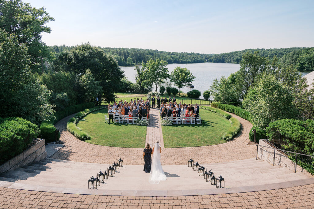 Dramatic overhead view of traditional wedding ceremony at Lake House Inn Perkasie PA