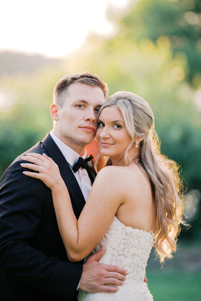 Stunning golden hour couple portrait with natural bokeh nontraditional wedding photography Lake House Inn Perkasie PA